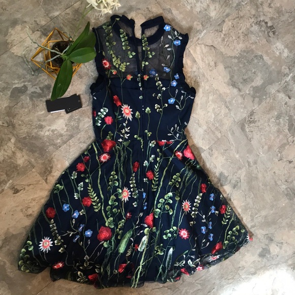 embroidered semi sheer floral dress - Picture 7 of 8